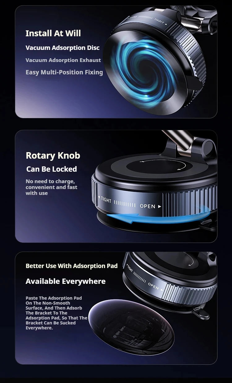 MagGrip 360° – Magnetisk Mobilhållare för Bil med Sugkopp och Fällbar Design