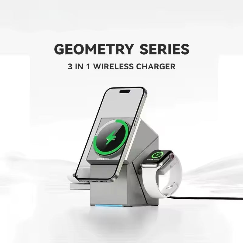 Qi2 3-i-1 Trådlös Laddare med Automatisk Roterande Docka för iPhone, AirPods och Apple Watch