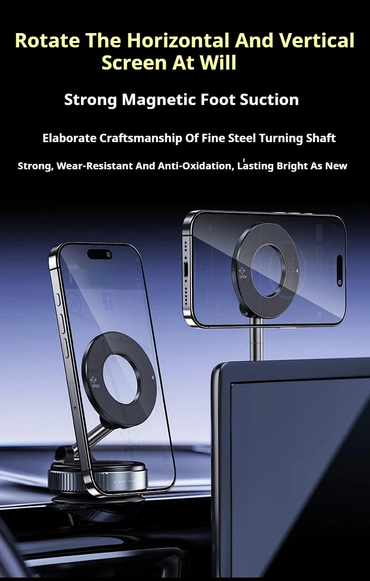 MagGrip 360° – Magnetisk Mobilhållare för Bil med Sugkopp och Fällbar Design
