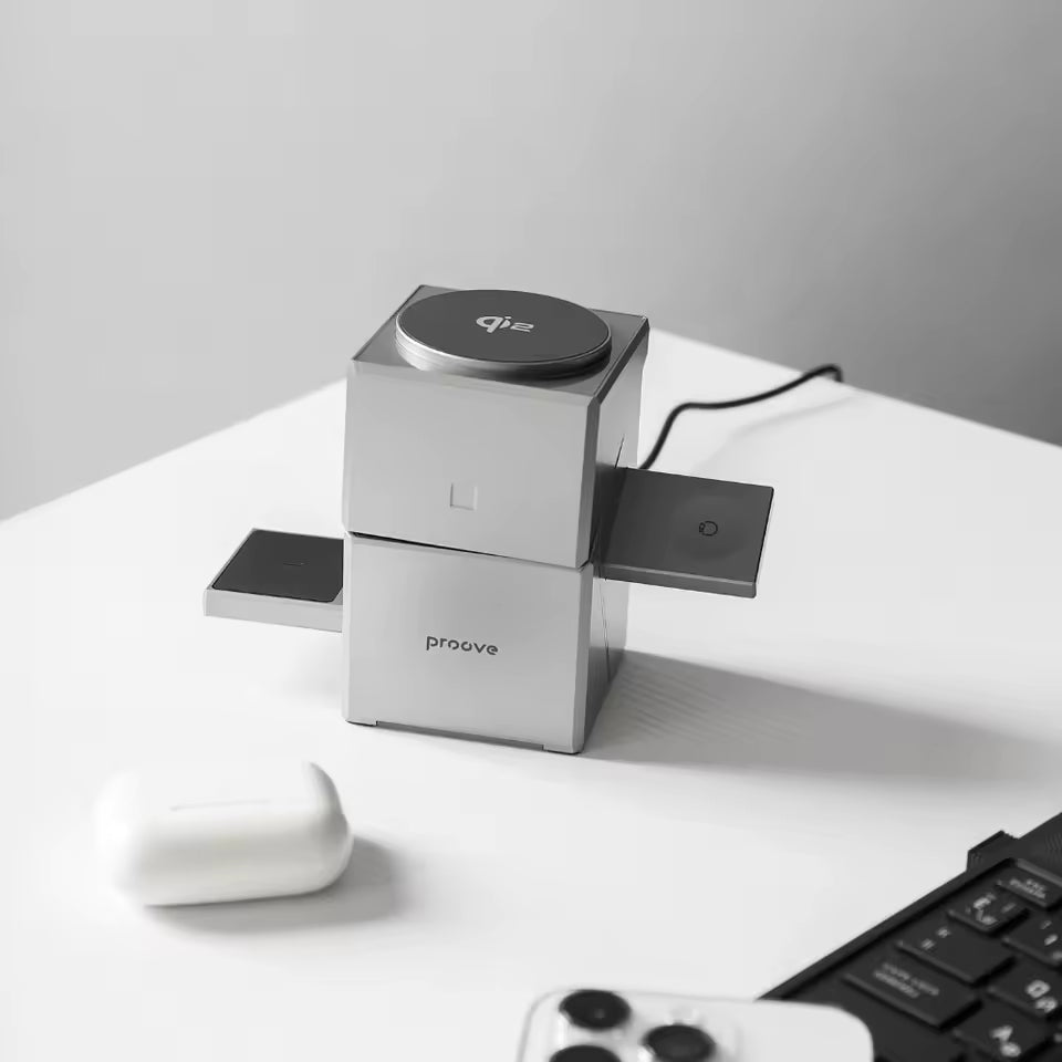 Qi2 3-i-1 Trådlös Laddare med Automatisk Roterande Docka för iPhone, AirPods och Apple Watch