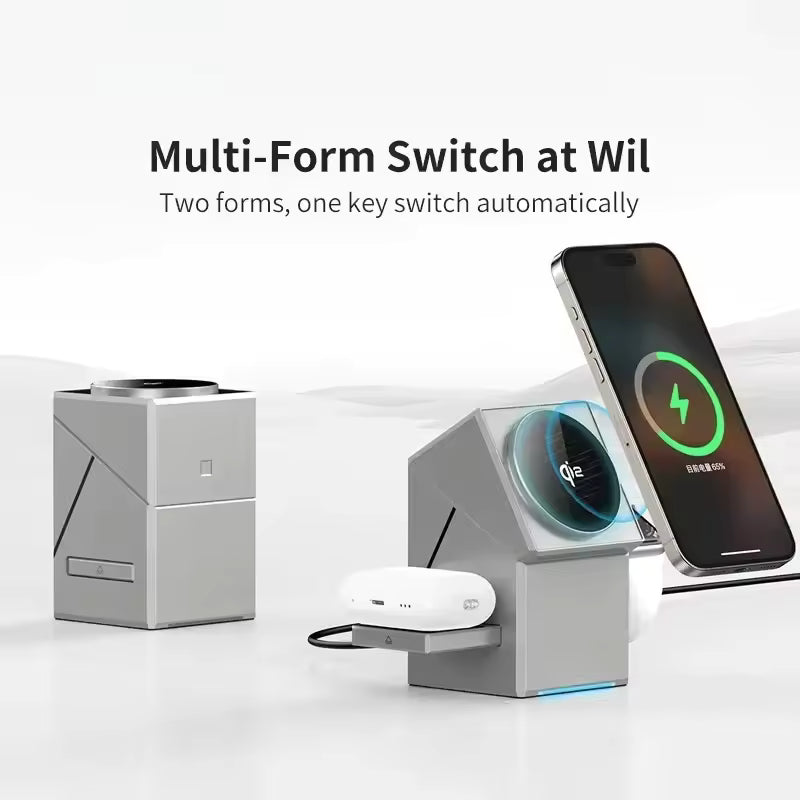 Qi2 3-i-1 Trådlös Laddare med Automatisk Roterande Docka för iPhone, AirPods och Apple Watch
