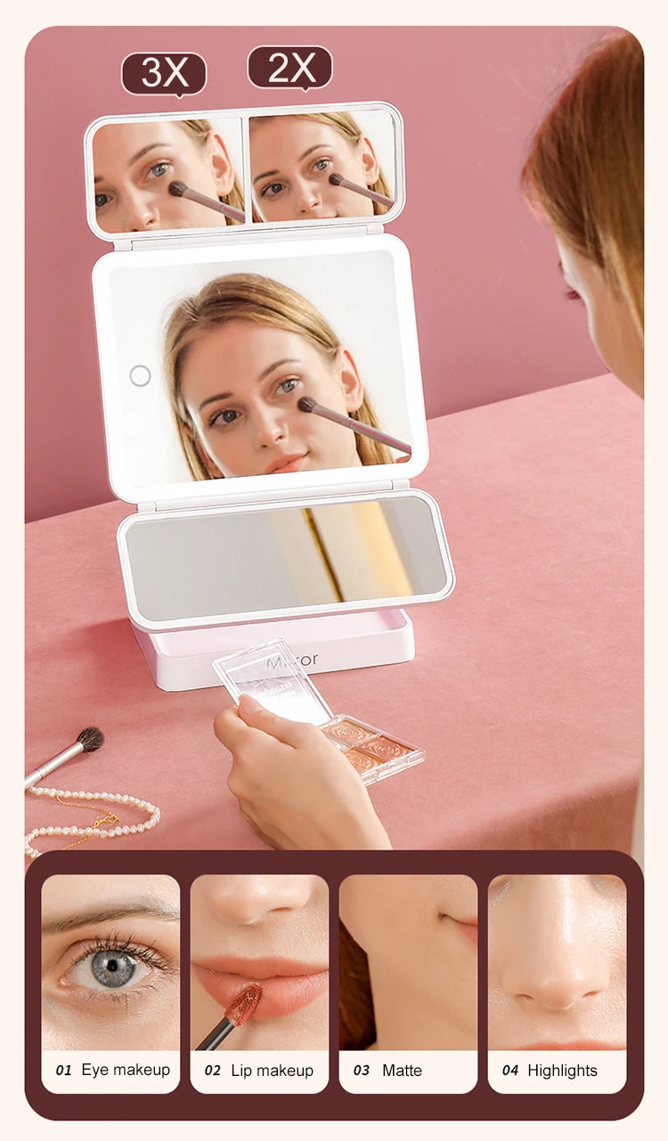 Tri-Fold LED Sminkspegel – Perfekt makeup varje gång!
